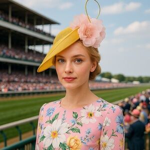New Kentucky Derby Hat Mustard Yellow Derby Fascinator Blush Flowers Race Day